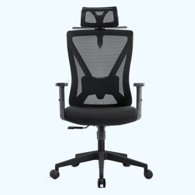 Moderner Stuhl aus Netzstoff, Computerstuhl mit mittlerer R&uuml;ckenlehne und Rollen in Schwarz/Rot/Blau