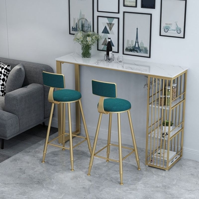 Samt-Thekenhocker im modernen Stil, runder Barhocker mit niedriger R&uuml;ckenlehne und Metallbeinen