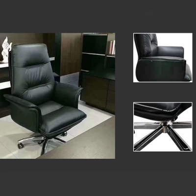 Sedia da ufficio contemporanea con ruote ergonomiche Poltrona direzionale in pelle nera