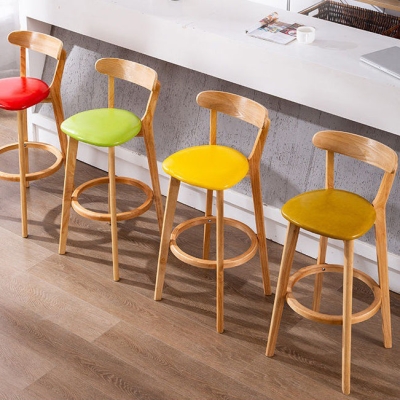 Industrieller, armloser Thekenhocker, Barhocker aus Gummiholz ​​mit R&uuml;ckenlehne und Kissen f&uuml;r Caf&eacute;
