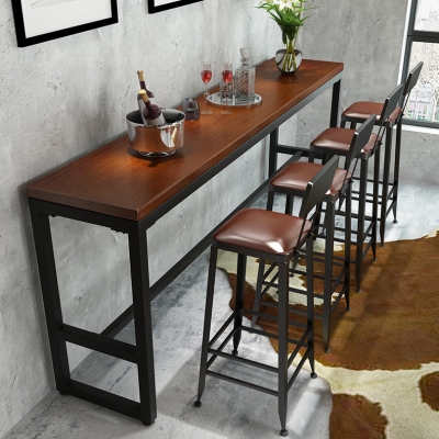 Bar-Esstisch im industriellen Stil, brauner Bar-Weintisch aus massivem Holz mit Metallbasis
