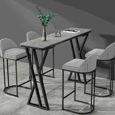 Rechteckiger Kneipentisch mit gesinterter Steinplatte, industrieller Bistrotisch mit doppeltem Sockel