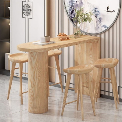 Massivholz-Barh&ouml;hen-Esstisch f&uuml;r den Innenbereich, moderner Bartisch mit Doppels&auml;ule