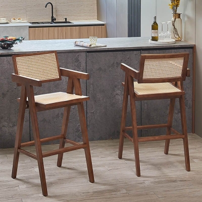 Zeitgen&ouml;ssische 43,3-Zoll-Barhocker mit Armlehnen und Massivholzsockel