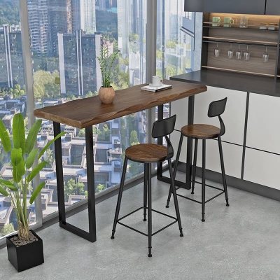 Modernes 1/3-teiliges Bartisch-Set, rechteckiger Tresentisch aus Kiefernholz mit Hockern f&uuml;r den Balkon