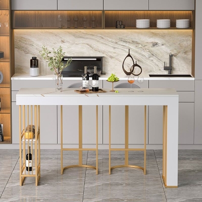 Wei&szlig;er, rechteckiger, moderner Steintisch mit Eisensockel f&uuml;r das Wohnzimmer