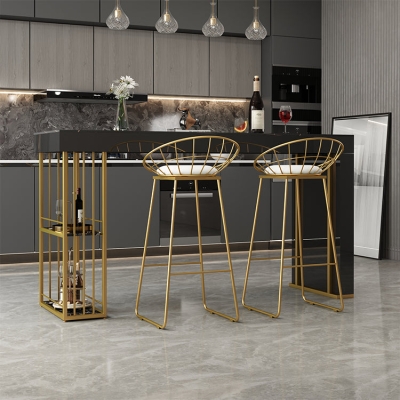 Rechteckiger Bar-Wohnzimmertisch aus goldenem Marmor und Holz mit doppeltem Sockel
