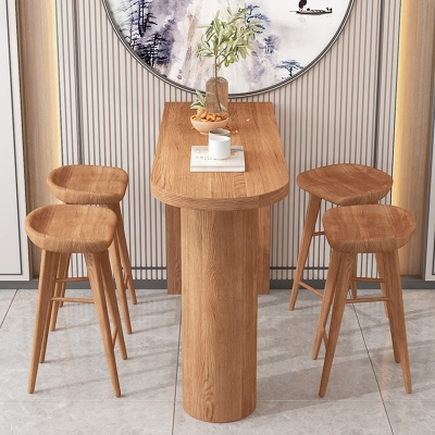 Pub-Tisch aus massivem Holz, moderner Bartisch mit doppeltem Sockel