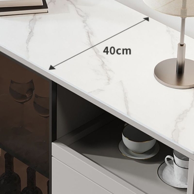 Buffet-Sideboard aus Stein mit Glast&uuml;r, Anrichte im zeitgen&ouml;ssischen Stil mit LED-Leuchten