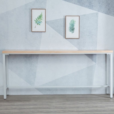Moderner Bartisch mit Metallgestell, Terrassen-Bartisch aus wei&szlig;em Eisen und Massivholz