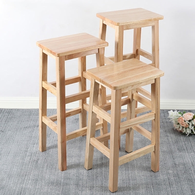 Barhocker aus Leder im modernen Stil, Tresenhocker aus Gummibaumholz f&uuml;r zu Hause