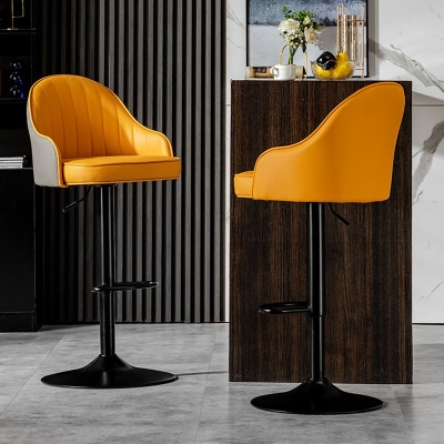 Industrieller anhebbarer Barhocker, Thekenhocker aus PU-Leder mit Metallbeinen f&uuml;r Zuhause