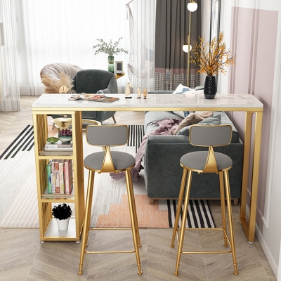 Stein-Bartisch im Glam-Stil, Doppels&auml;ulen-Bar-Esstisch f&uuml;r das Wohnzimmer