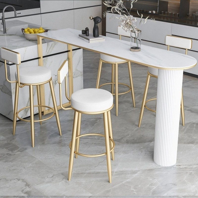 Bar-Esstisch aus Stein, Bartisch im Glam-Stil mit Doppelsockel f&uuml;r die Esszimmerk&uuml;che