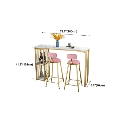 Barhocker-Tisch aus Kunstmarmor, rechteckiger Bartisch mit Metallrahmen und Regalen