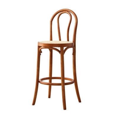 Zeitgen&ouml;ssischer Barhocker aus Holz ohne Armlehnen, runder Rattansitz f&uuml;r das Wohnzimmer