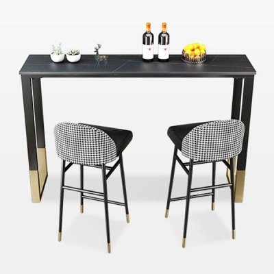 Rechteckiger Bartisch mit gesinterter Steinplatte, industrieller Bistrotisch mit doppeltem Sockel
