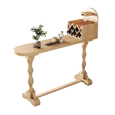 Bartisch mit Bockgestell, moderner Bar-Esstisch aus massivem Holz mit Weinregal