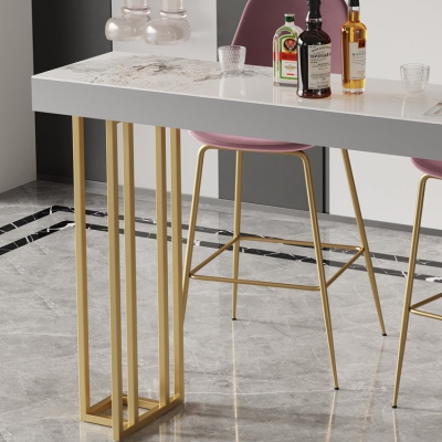 Bartisch im Glam-Stil, rechteckiger Bar-Esstisch aus Stein f&uuml;r das Wohnzimmer
