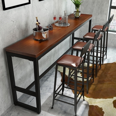 Esstisch mit Bockgestell, rechteckiger brauner Bartisch aus massivem Holz f&uuml;r die K&uuml;che und das Wohnzimmer