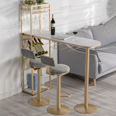 Glam Barhocker und Tisch-Set, 1/2/3-teiliger Bartisch aus gesintertem Stein mit verstellbarem Barhocker