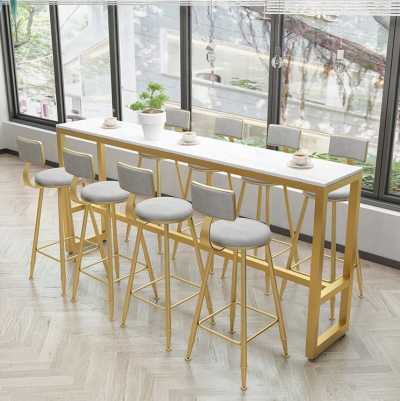 1/5/9-teiliges Bartisch-Set aus Glam-Eisen, rechteckiges Bistro-Set aus wei&szlig;em Kunstmarmor mit Fu&szlig;st&uuml;tze