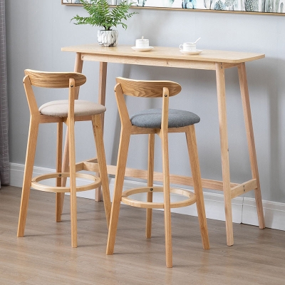 Industrieller, armloser Thekenhocker, Barhocker aus Gummiholz ​​mit R&uuml;ckenlehne und Kissen f&uuml;r Caf&eacute;