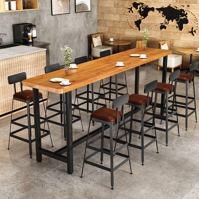 Brauner Bartisch mit Kiefernholzplatte, industrieller Pub-Tisch mit Metallbock