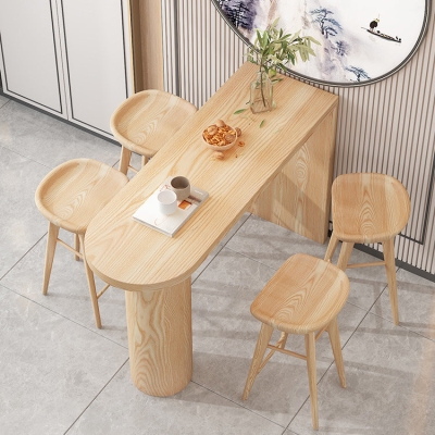 Holz-Bartisch im zeitgen&ouml;ssischen Stil, Bistro-Barschreibtisch mit doppeltem Sockel