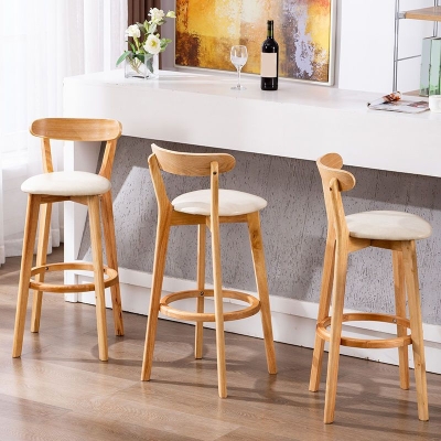Industrieller Thekenhocker ohne Armlehnen, Barhocker aus Gummiholz ​​mit Kissen f&uuml;r Caf&eacute;