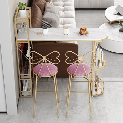 Bar-Esstisch aus Stein, moderner Bartisch mit doppeltem Sockel f&uuml;r das Esszimmer auf dem Balkon