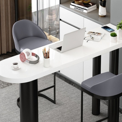 Spezial-Bartisch mit Metallbeinen, wei&szlig;er moderner Pub-Tisch f&uuml;r zu Hause