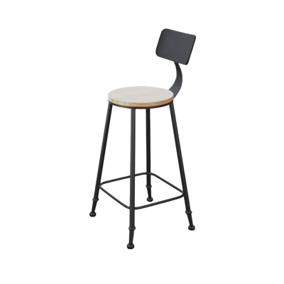 Barhocker im Industriestil mit R&uuml;ckenlehne und schwarzen Metallbeinen