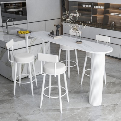 Barhocker mit R&uuml;ckenlehne im nordischen Stil, Eisen-Caf&eacute;-Barhocker mit Lederkissen und Pedal