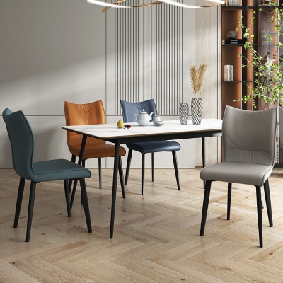 Zeitgen&ouml;ssischer Restaurant-Beistellstuhl aus Leder mit mattem Finish und solider R&uuml;ckenlehne