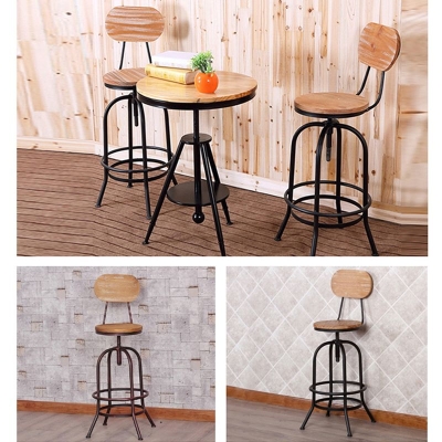 Esszimmerhocker aus massivem Holz, industrieller, h&ouml;henverstellbarer Barhocker mit Fu&szlig;st&uuml;tze