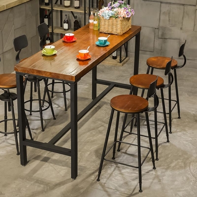 Metall-Bartisch, rechteckiger Bistro-Pub-Tisch mit Holzplatte und Bockgestell