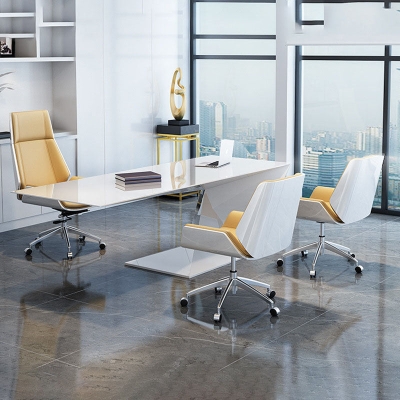 B&uuml;rostuhl mit niedriger R&uuml;ckenlehne, moderner B&uuml;rostuhl mit Metallrahmen und Leder, mit Rollen