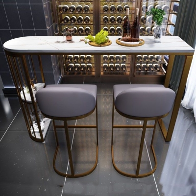 Bar-Esstisch aus Stein, moderner Bartisch mit doppeltem Sockel f&uuml;r den K&uuml;chenbalkon