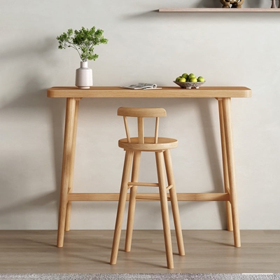Rechteckiger Bartisch mit Kiefernholzplatte, moderner Pub-Tisch mit Bockgestell in Natur