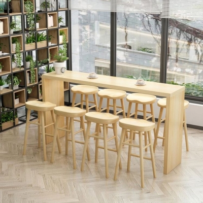 Modernes 1/5/9-teiliges Bartisch-Set, rechteckiger Tresentisch aus Kiefernholz f&uuml;r Milchtee-Shop