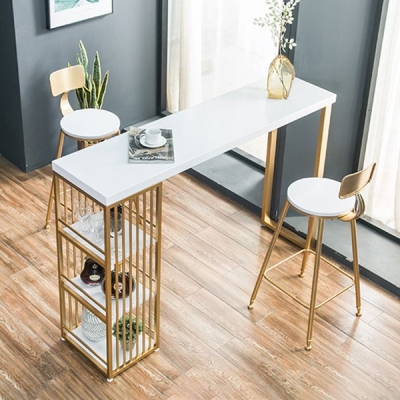 Rechteckiger Bartisch mit massiver Holzplatte, Glamour-Pub-Tisch mit Metallaufbewahrung
