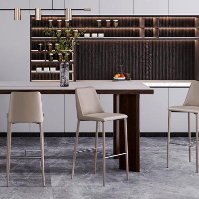 Moderner Barhocker mit R&uuml;ckenlehne, Leder- und Metallgestell, Thekenhocker f&uuml;r das Wohnzimmer