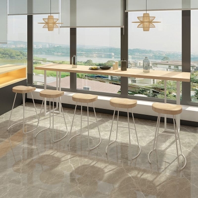 Rechteckiges Massivholz-Bartisch-Set, 1/5/6-teilig, Thekentisch mit r&uuml;ckenfreien Hockern