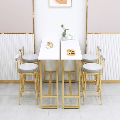 Glam 1/4-teiliges Bartisch-Set, rechteckiger Stein-Thekentisch mit hohen Hockern