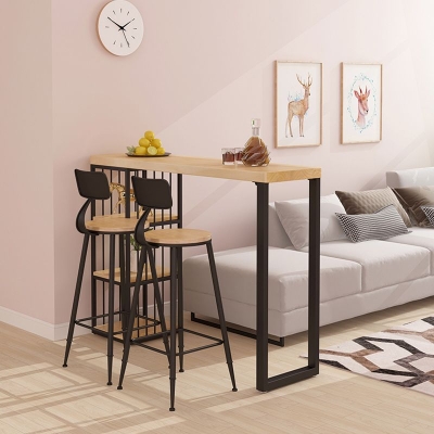 Modernes rechteckiges 1/3-teiliges Kneipentisch-Set aus Holz, Tresentisch mit hohen Hockern