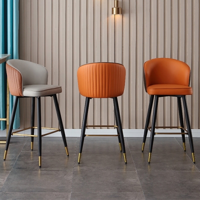Barhocker im Glam-Stil, Lederr&uuml;ckenlehne, Barhocker f&uuml;r Esszimmer mit Metallbeinen