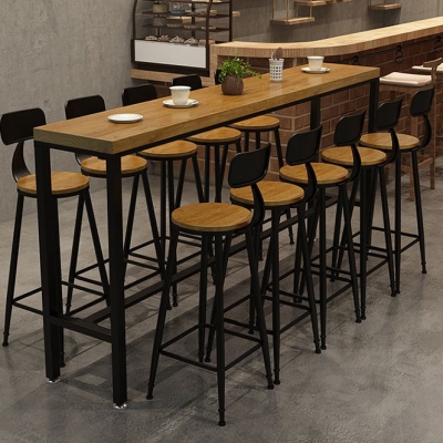 1/6/11-teiliges industrielles Bartisch-Set aus Eisen, rechteckiges Bistro-Set aus Kiefernholz mit Fu&szlig;st&uuml;tze