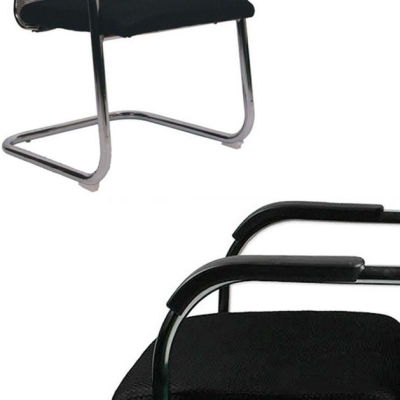 Moderner Stuhl mit Armlehnen und mittlerer R&uuml;ckenlehne auf Metallbasis in Schwarz/Braun
