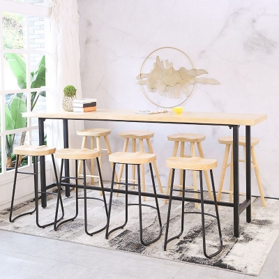 Bartisch mit Metallgestell, rechteckiger Bistrotisch mit Holzplatte f&uuml;r die Bar